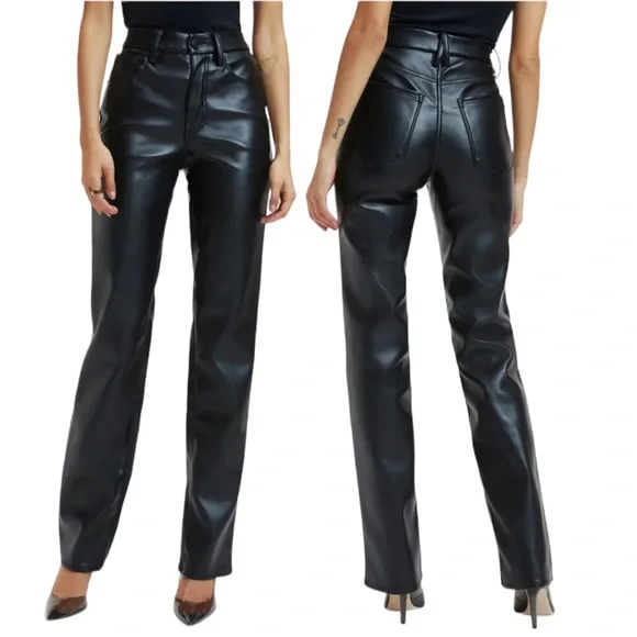 Good American Better Than Leather Faux Leather Good Icon Pants Black Size 8 NWT - Picture 2 of 12